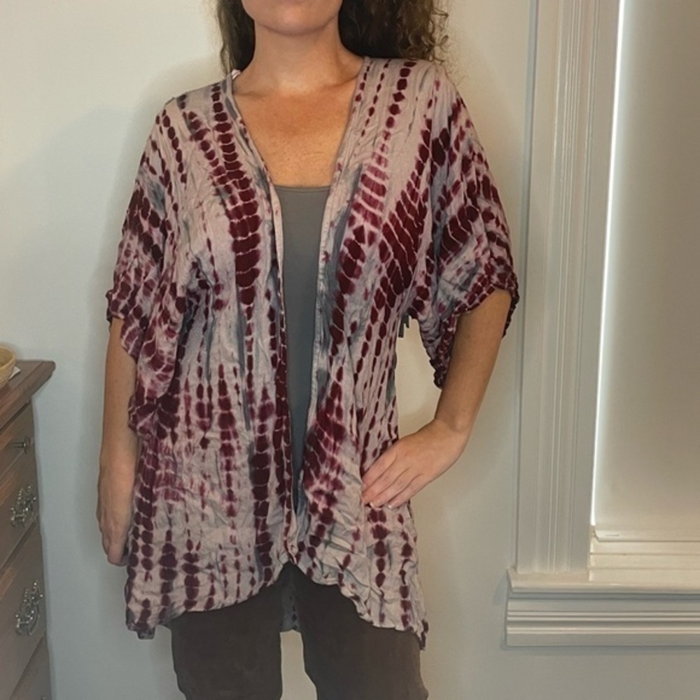 Judith March Tie-Dye Boho/Hippie Fringe Open Front Kimono Size Small - Picture 5 of 14